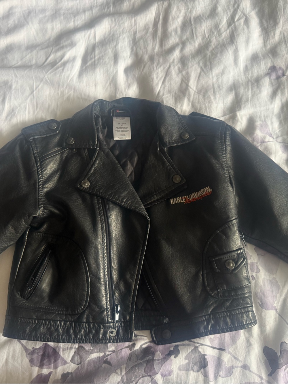 Harley-Davidson Black Leather Motorcycle Jacket with Embroidered Logo